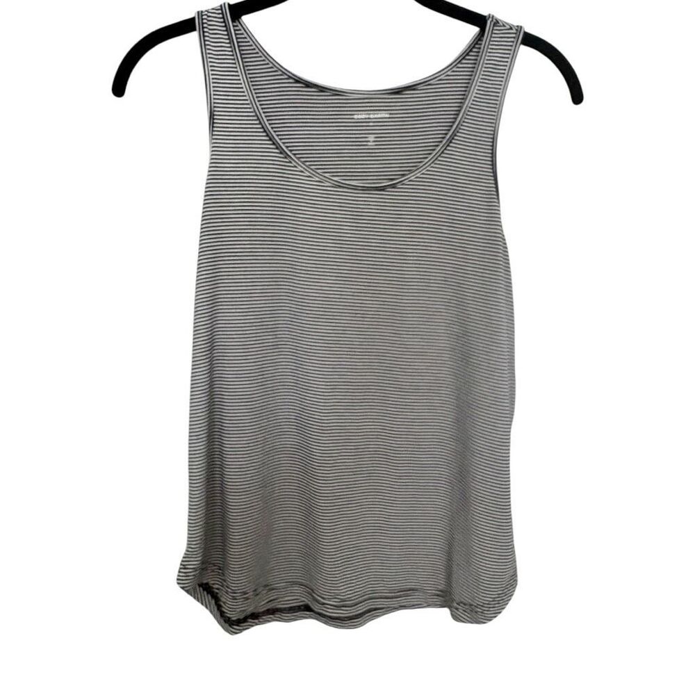 Cozy Earth Women's Bamboo Stretch-Knit Lounge Tank Top Striped Size Small Blue